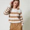 Pulls Et Cardigans*TWINSET Milano Cardigan à Rayures Bicolores Bicolore Blanc Neige/Marron « Sandy Brown »