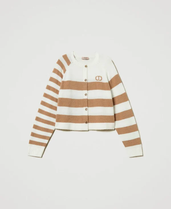 Pulls Et Cardigans*TWINSET Milano Cardigan à Rayures Bicolores Bicolore Blanc Neige/Marron « Sandy Brown »