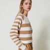 Pulls Et Cardigans*TWINSET Milano Cardigan à Rayures Bicolores Bicolore Blanc Neige/Marron « Sandy Brown »