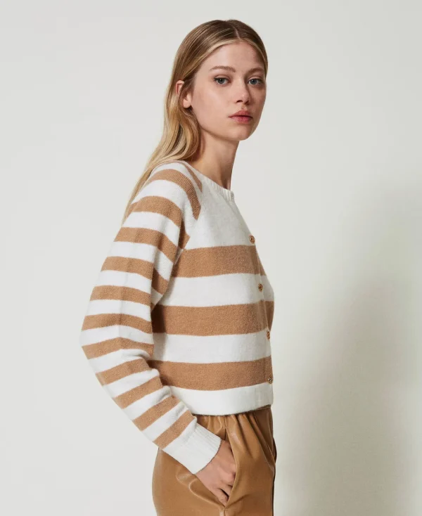 Pulls Et Cardigans*TWINSET Milano Cardigan à Rayures Bicolores Bicolore Blanc Neige/Marron « Sandy Brown »