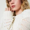 cardigan_ajour_avec_sequi_0.webp Pulls Et Cardigans*TWINSET Milano Cardigan Ajouré Avec Sequins Blanc Neige