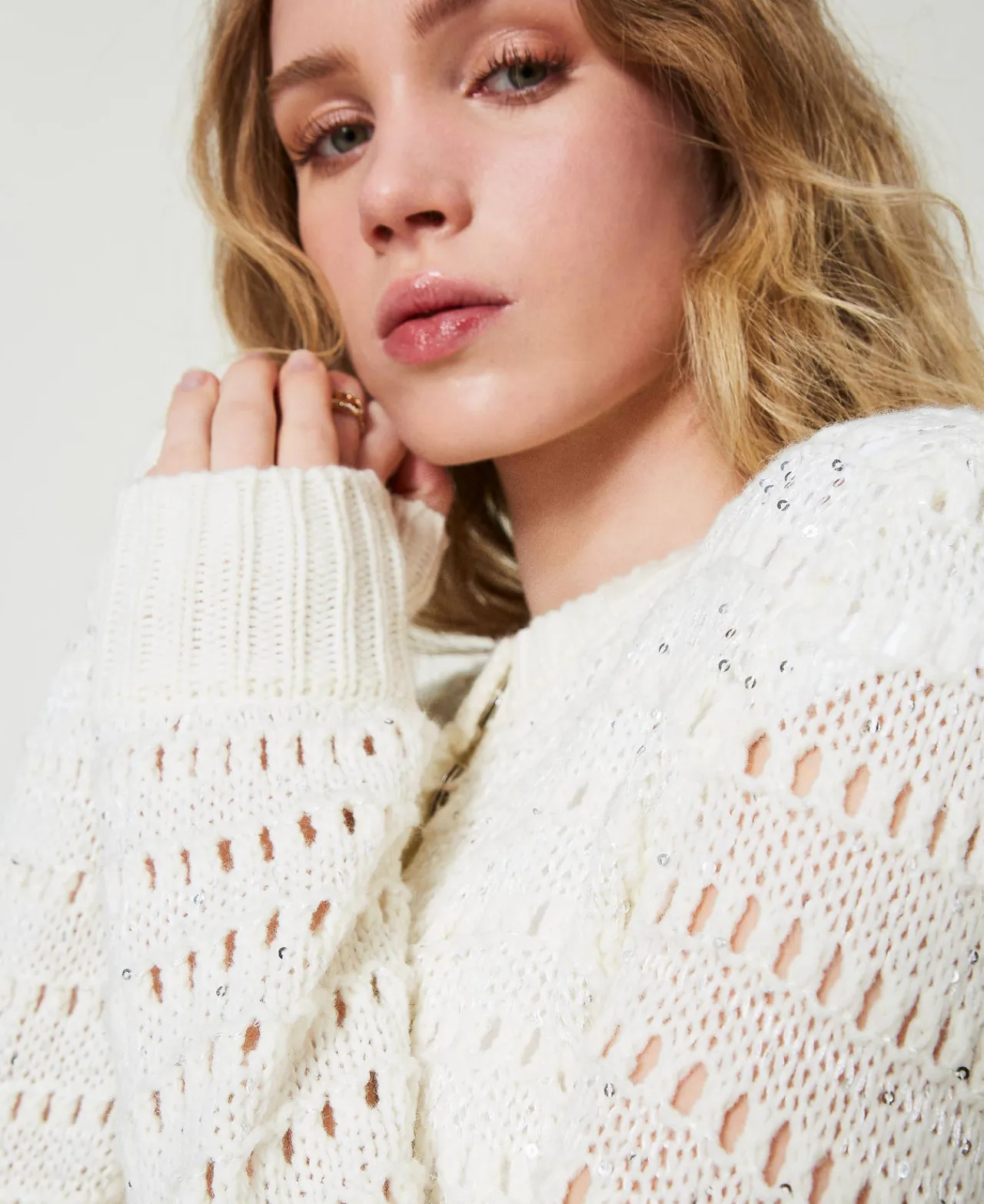 Pulls Et Cardigans*TWINSET Milano Cardigan Ajouré Avec Sequins Blanc Neige