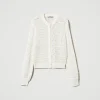 cardigan_ajour_avec_sequi_1.webp Pulls Et Cardigans*TWINSET Milano Cardigan Ajouré Avec Sequins Blanc Neige