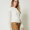 cardigan_ajour_avec_sequi_2.webp Pulls Et Cardigans*TWINSET Milano Cardigan Ajouré Avec Sequins Blanc Neige