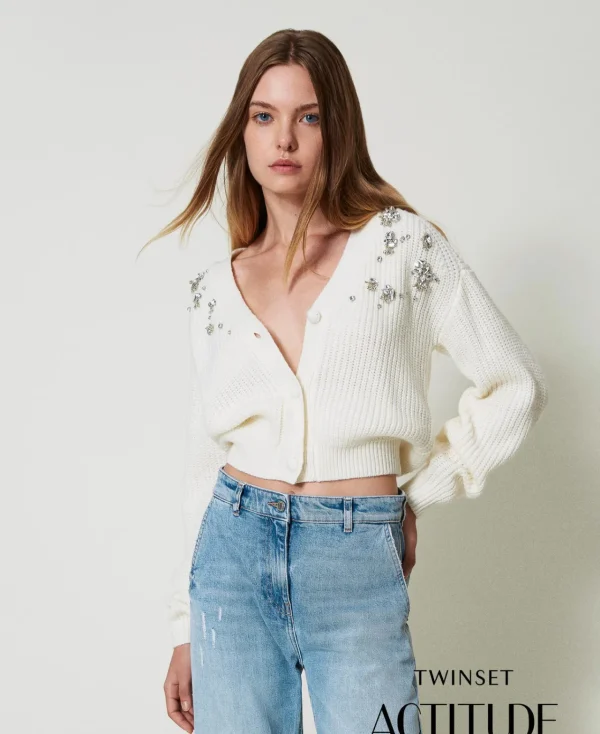 Pulls Et Cardigans*TWINSET Milano Cardigan Avec Broderies Réalisées à La Main Crème White