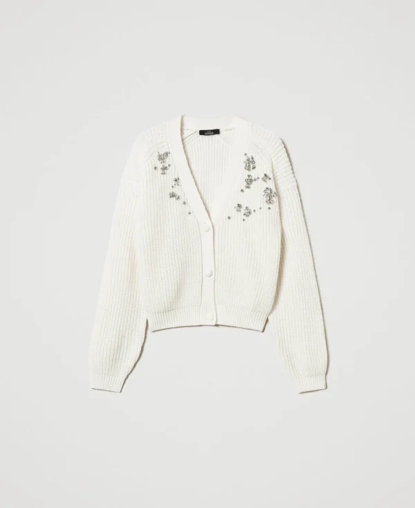 Pulls Et Cardigans*TWINSET Milano Cardigan Avec Broderies Réalisées à La Main Crème White