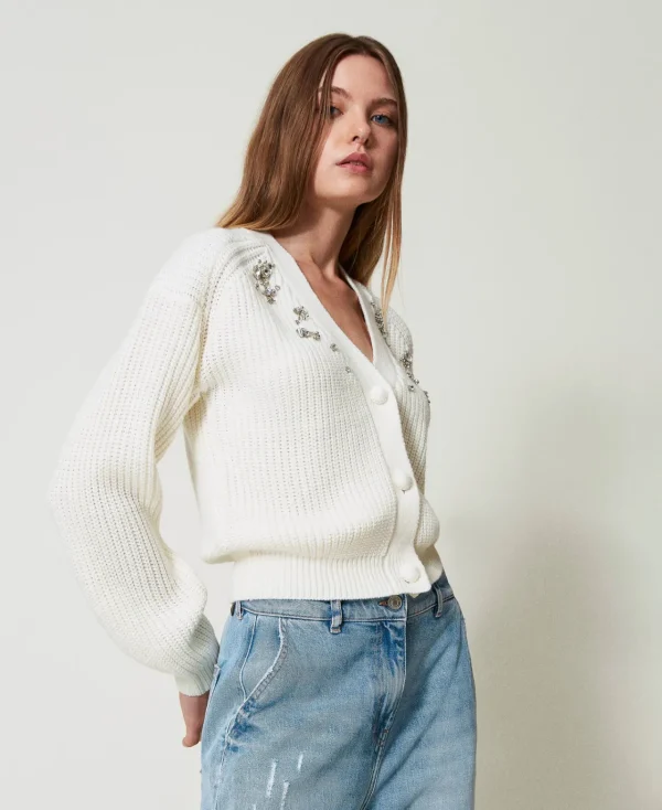 Pulls Et Cardigans*TWINSET Milano Cardigan Avec Broderies Réalisées à La Main Crème White