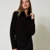 cardigan_court_avec_col_e_0.webp Pulls Et Cardigans*TWINSET Milano Cardigan Court Avec Col En Fausse Fourrure Noir