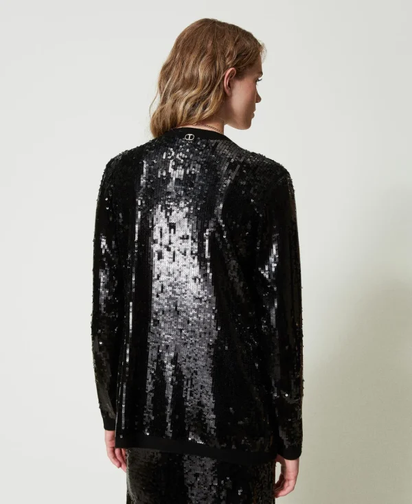 cardigan_crois_avec_sequi_4.webp Blazers | Pulls Et Cardigans*TWINSET Milano Cardigan Croisé Avec Sequins All-over Noir