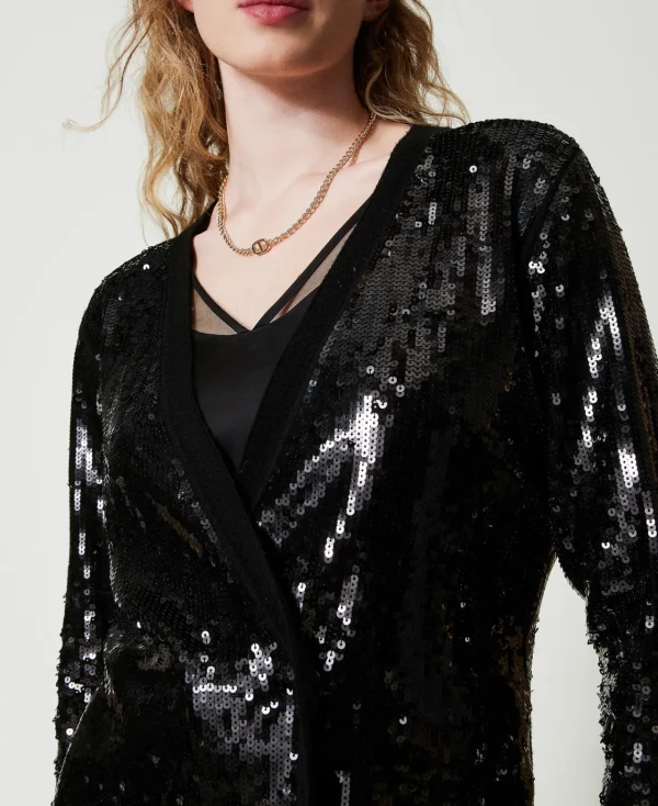 cardigan_crois_avec_sequi_5.webp Blazers | Pulls Et Cardigans*TWINSET Milano Cardigan Croisé Avec Sequins All-over Noir