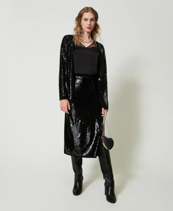 cardigan_crois_avec_sequi_6.webp Blazers | Pulls Et Cardigans*TWINSET Milano Cardigan Croisé Avec Sequins All-over Noir