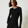 cardigan_ctel_avec_clous_0.webp Pulls Et Cardigans*TWINSET Milano Cardigan Côtelé Avec Clous Noir