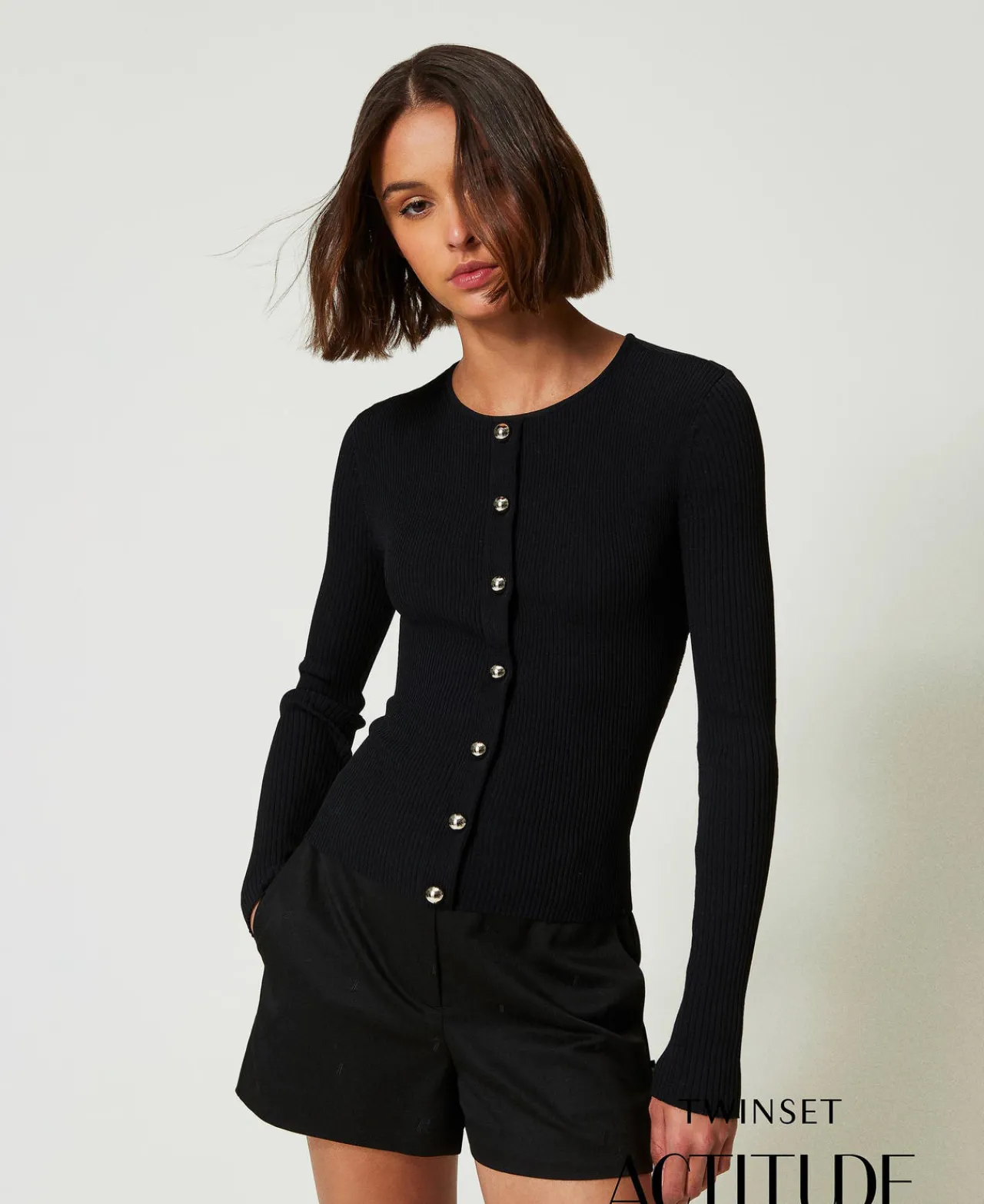 Pulls Et Cardigans*TWINSET Milano Cardigan Côtelé Avec Clous Noir