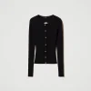 cardigan_ctel_avec_clous_1.webp Pulls Et Cardigans*TWINSET Milano Cardigan Côtelé Avec Clous Noir