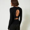 cardigan_ctel_avec_clous_3.webp Pulls Et Cardigans*TWINSET Milano Cardigan Côtelé Avec Clous Noir