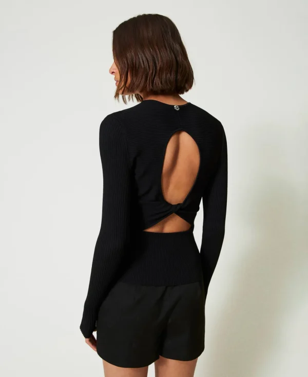 cardigan_ctel_avec_clous_3.webp Pulls Et Cardigans*TWINSET Milano Cardigan Côtelé Avec Clous Noir