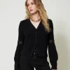 cardigan_ctel_avec_dentel_0.webp Pulls Et Cardigans*TWINSET Milano Cardigan Côtelé Avec Dentelle Noir