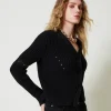 cardigan_ctel_avec_dentel_2.webp Pulls Et Cardigans*TWINSET Milano Cardigan Côtelé Avec Dentelle Noir