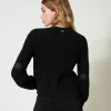 cardigan_ctel_avec_dentel_3.webp Pulls Et Cardigans*TWINSET Milano Cardigan Côtelé Avec Dentelle Noir