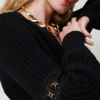 cardigan_ctel_avec_dentel_4.webp Pulls Et Cardigans*TWINSET Milano Cardigan Côtelé Avec Dentelle Noir