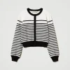 Pulls Et Cardigans*TWINSET Milano Cardigan Rayé Avec Logo Jacquard Bicolore Blanc Cassé / Noir