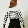 Pulls Et Cardigans*TWINSET Milano Cardigan Rayé Avec Logo Jacquard Bicolore Blanc Cassé / Noir