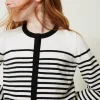 Pulls Et Cardigans*TWINSET Milano Cardigan Rayé Avec Logo Jacquard Bicolore Blanc Cassé / Noir