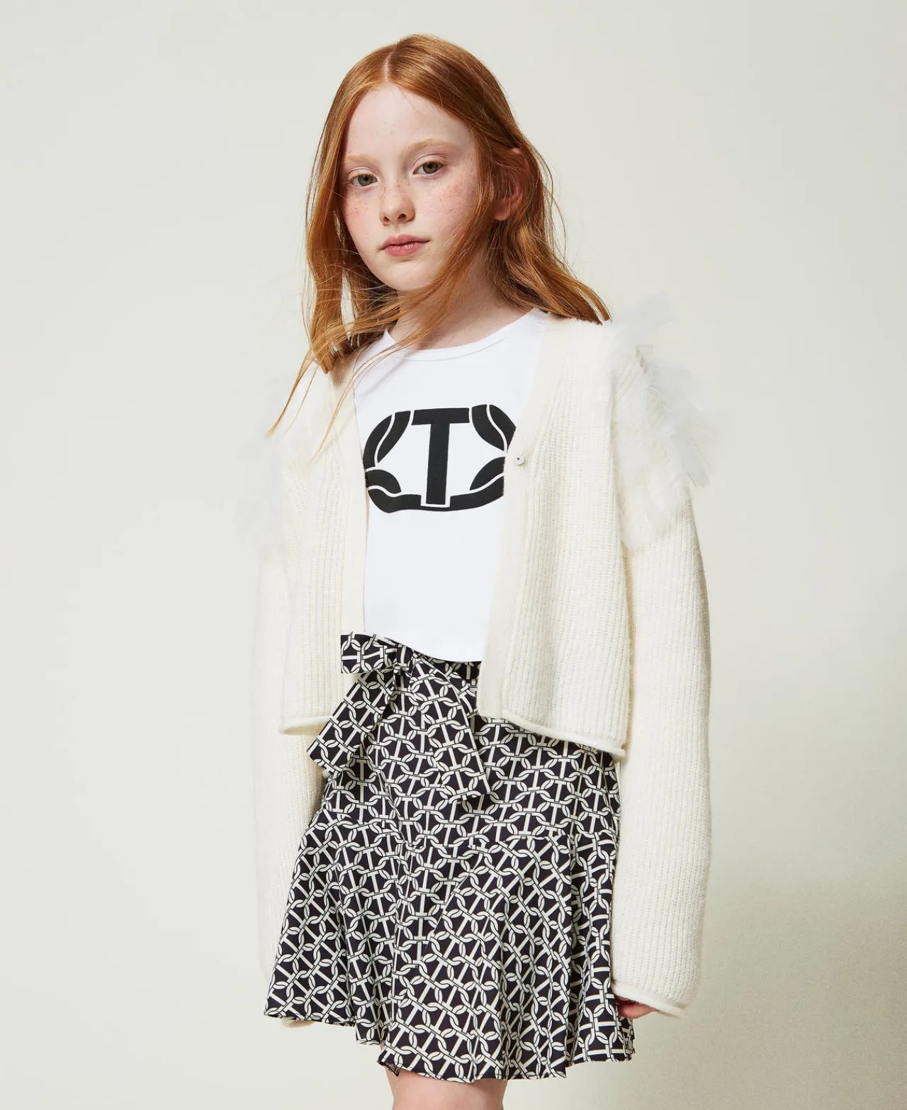 Pulls Et Cardigans*TWINSET Milano Cardigan Regular Avec Volants En Tulle Off White