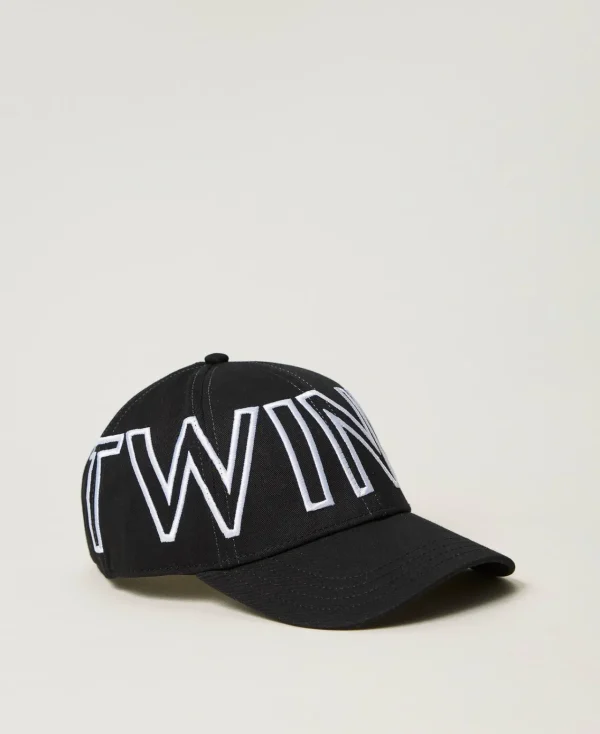Chapeaux*TWINSET Milano Casquette De Baseball Avec Grand Logo Noir