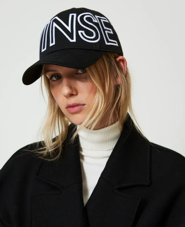 Chapeaux*TWINSET Milano Casquette De Baseball Avec Grand Logo Noir