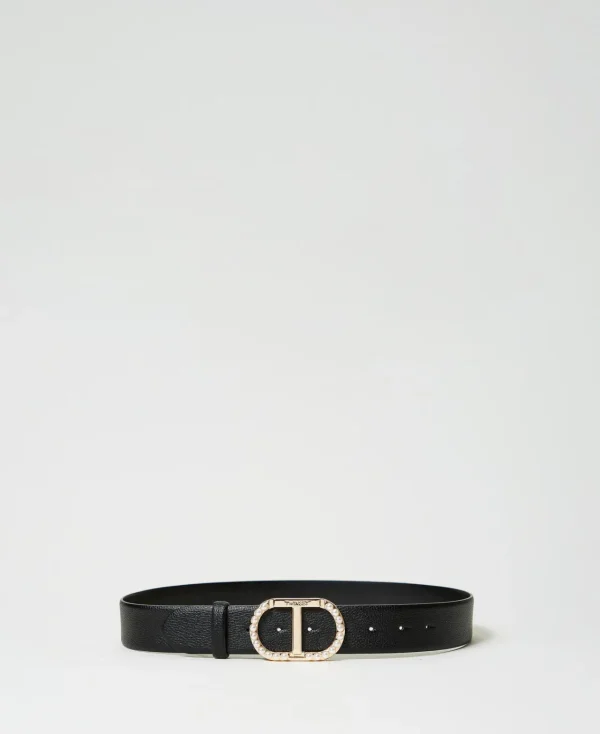 ceinture_avec_boucle_oval_0.webp Ceintures*TWINSET Milano Ceinture Avec Boucle Oval T Et Perles Noir