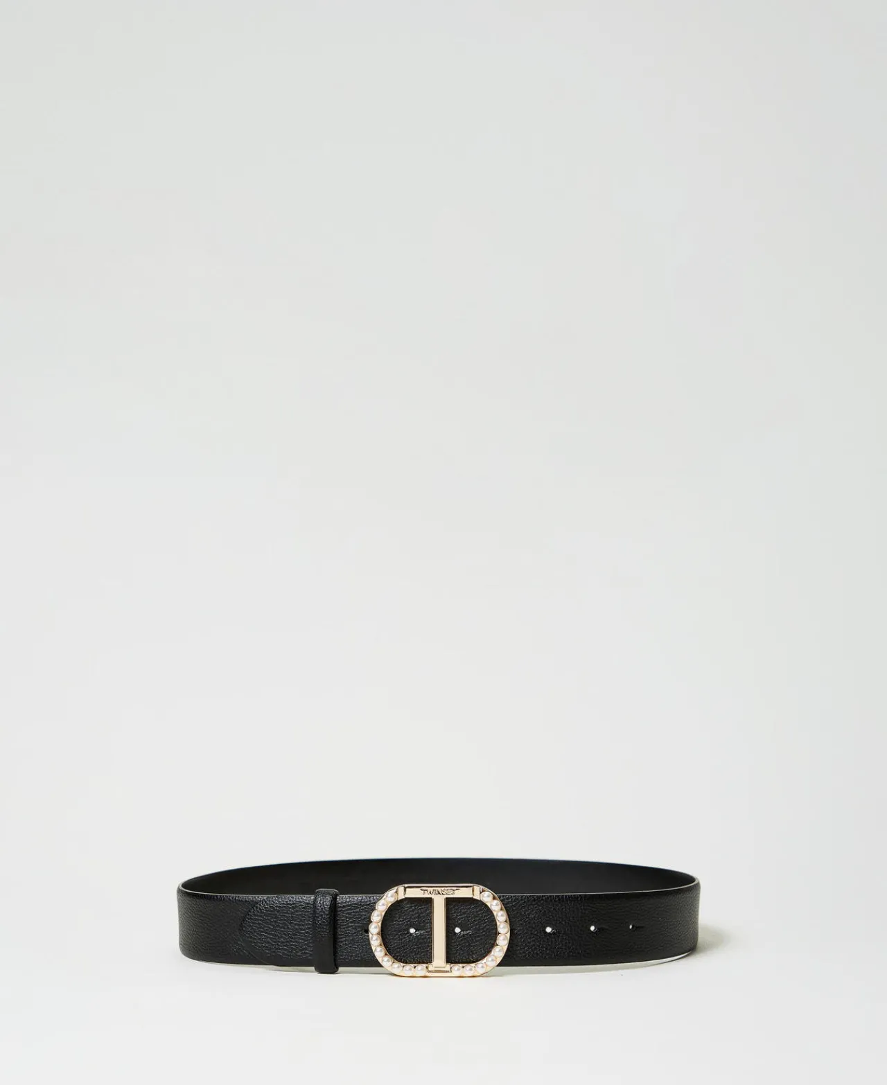 ceinture_avec_boucle_oval_0.webp Ceintures*TWINSET Milano Ceinture Avec Boucle Oval T Et Perles Noir
