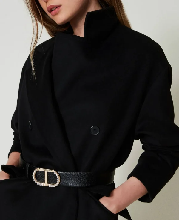 ceinture_avec_boucle_oval_1.webp Ceintures*TWINSET Milano Ceinture Avec Boucle Oval T Et Perles Noir