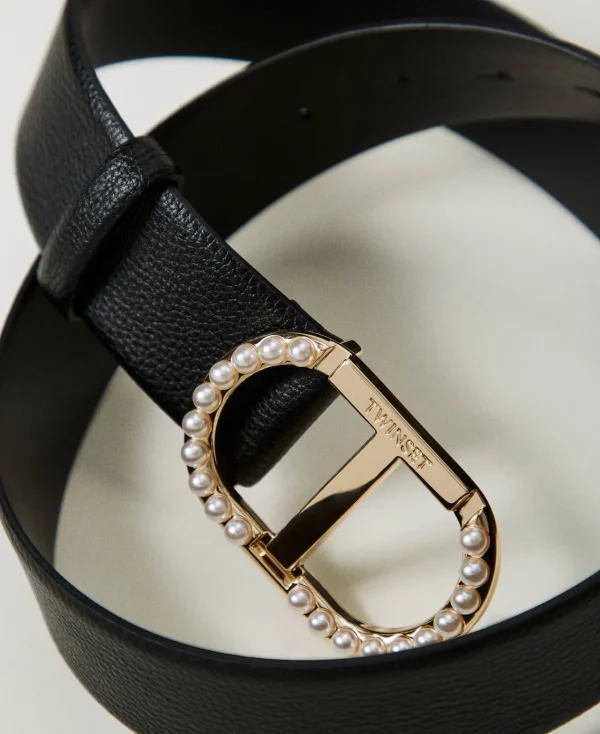 ceinture_avec_boucle_oval_2.webp Ceintures*TWINSET Milano Ceinture Avec Boucle Oval T Et Perles Noir