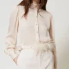 Ceintures*TWINSET Milano Ceinture Avec Plumes Et Oval T Blanc « Old White »