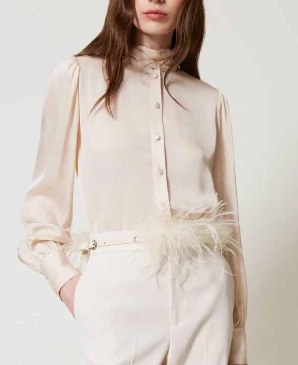 Ceintures*TWINSET Milano Ceinture Avec Plumes Et Oval T Blanc « Old White »