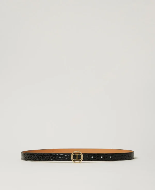 Ceintures*TWINSET Milano Ceinture En Cuir Avec Imprimé Croco Noir
