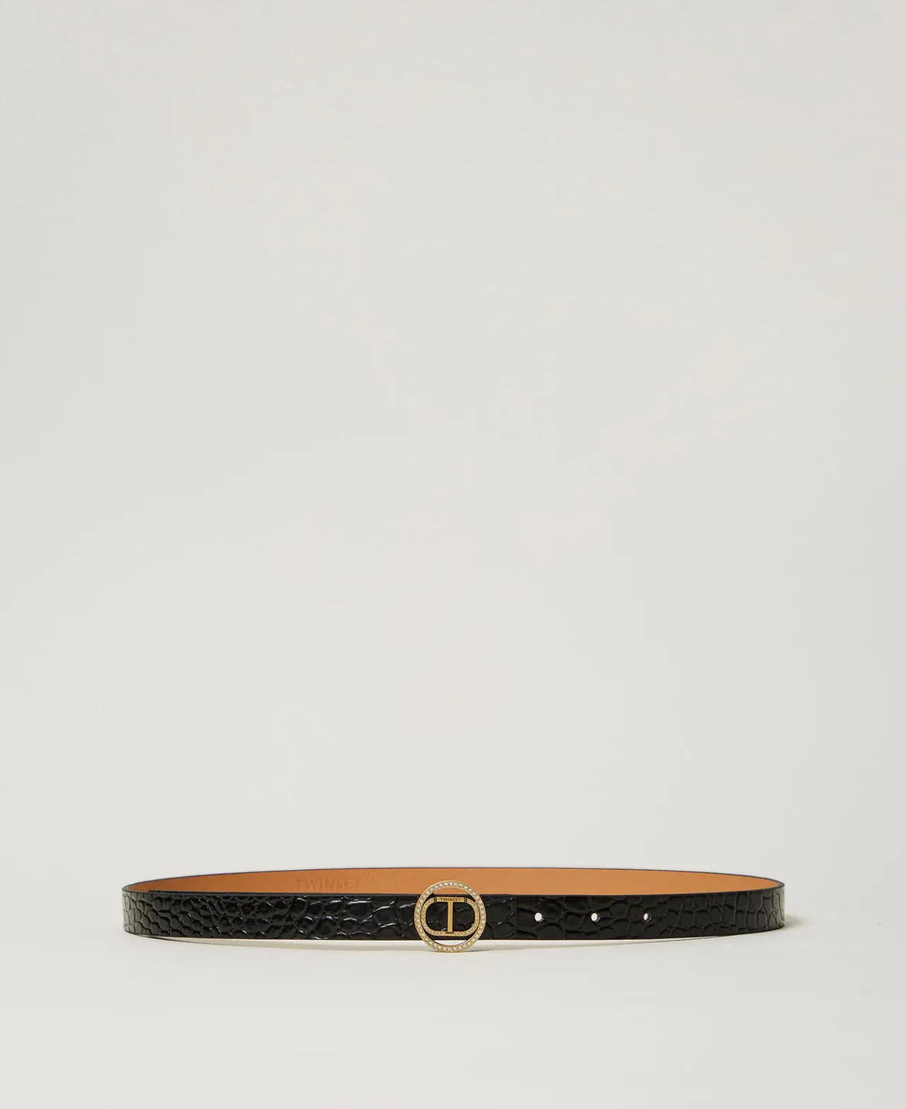 ceinture_en_cuir_avec_imp_0.webp Ceintures*TWINSET Milano Ceinture En Cuir Avec Imprimé Croco Noir