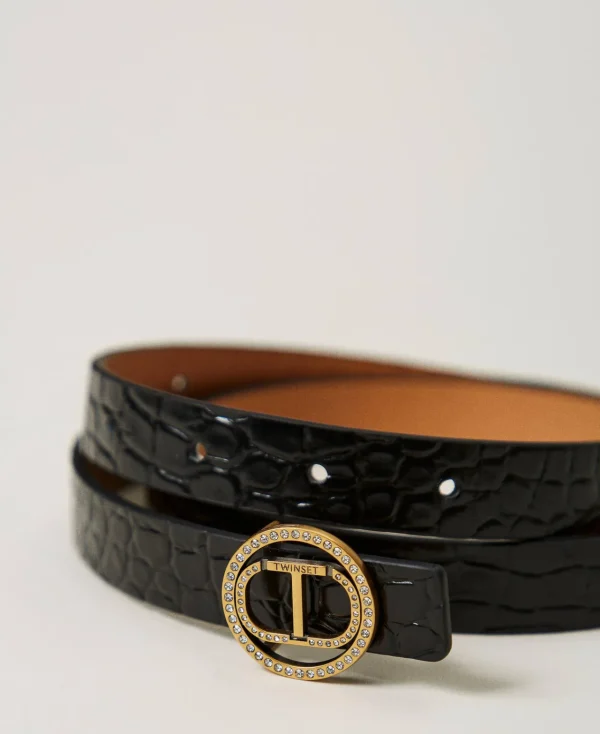 Ceintures*TWINSET Milano Ceinture En Cuir Avec Imprimé Croco Noir