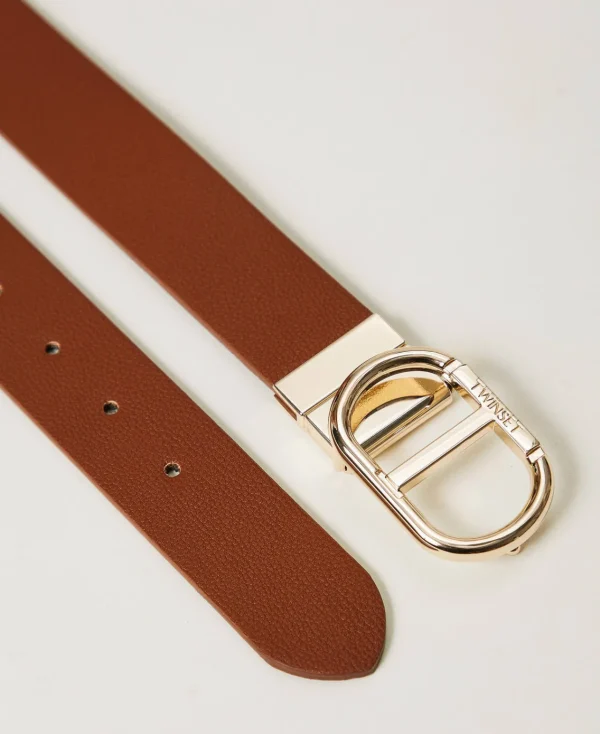 Ceintures*TWINSET Milano Ceinture Réversible Avec Boucle Oval T Bicolore Marron Cuir/Bleu Classique