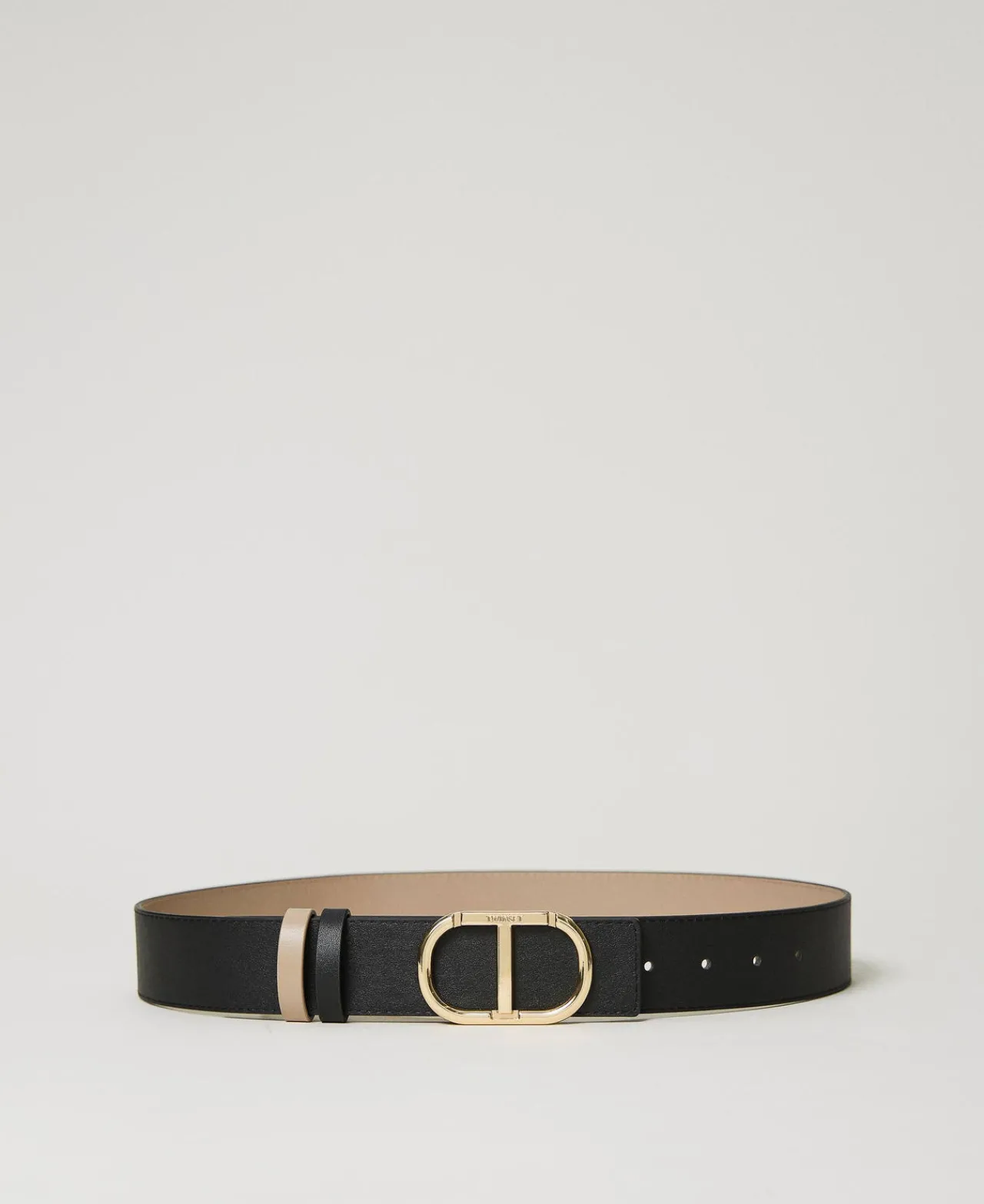 Ceintures*TWINSET Milano Ceinture Réversible En Cuir Avec Oval T Bicolore Noir/Beige « Light Taupe »