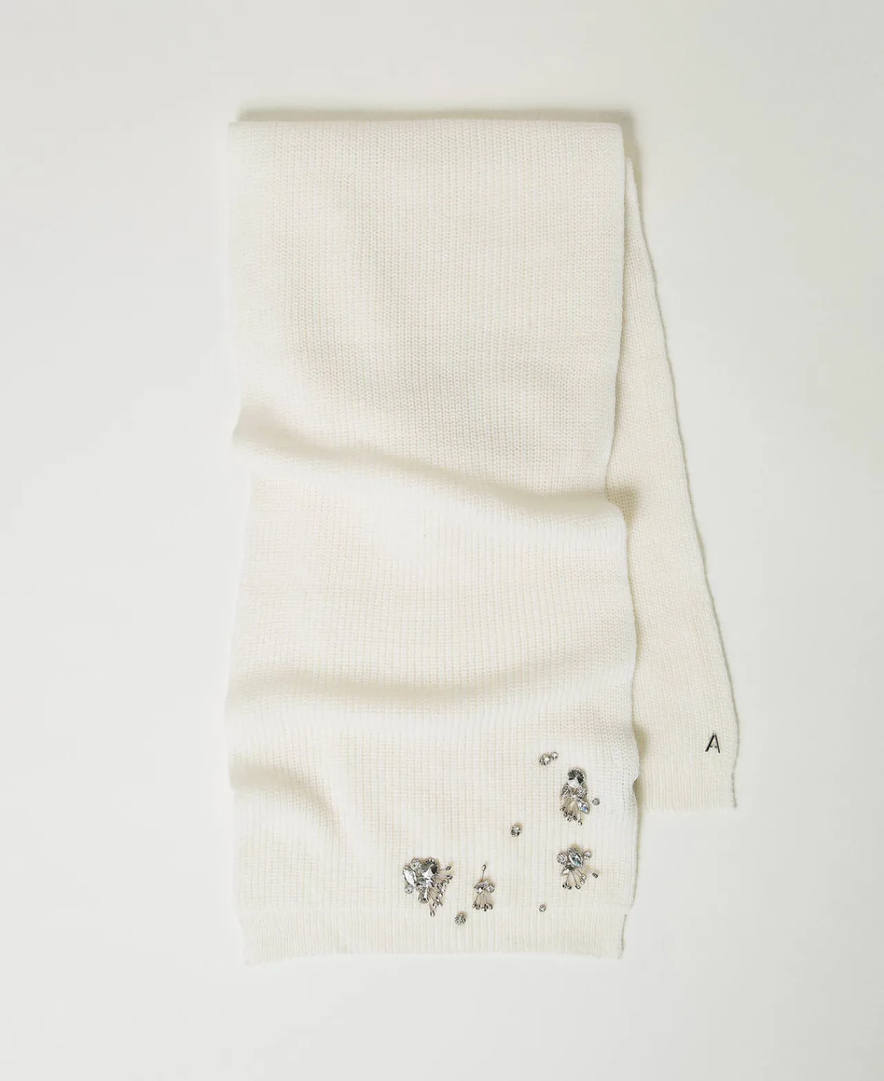 charpe_avec_broderies_et__0.webp Écharpes*TWINSET Milano Écharpe Avec Broderies Et Logo Crème White