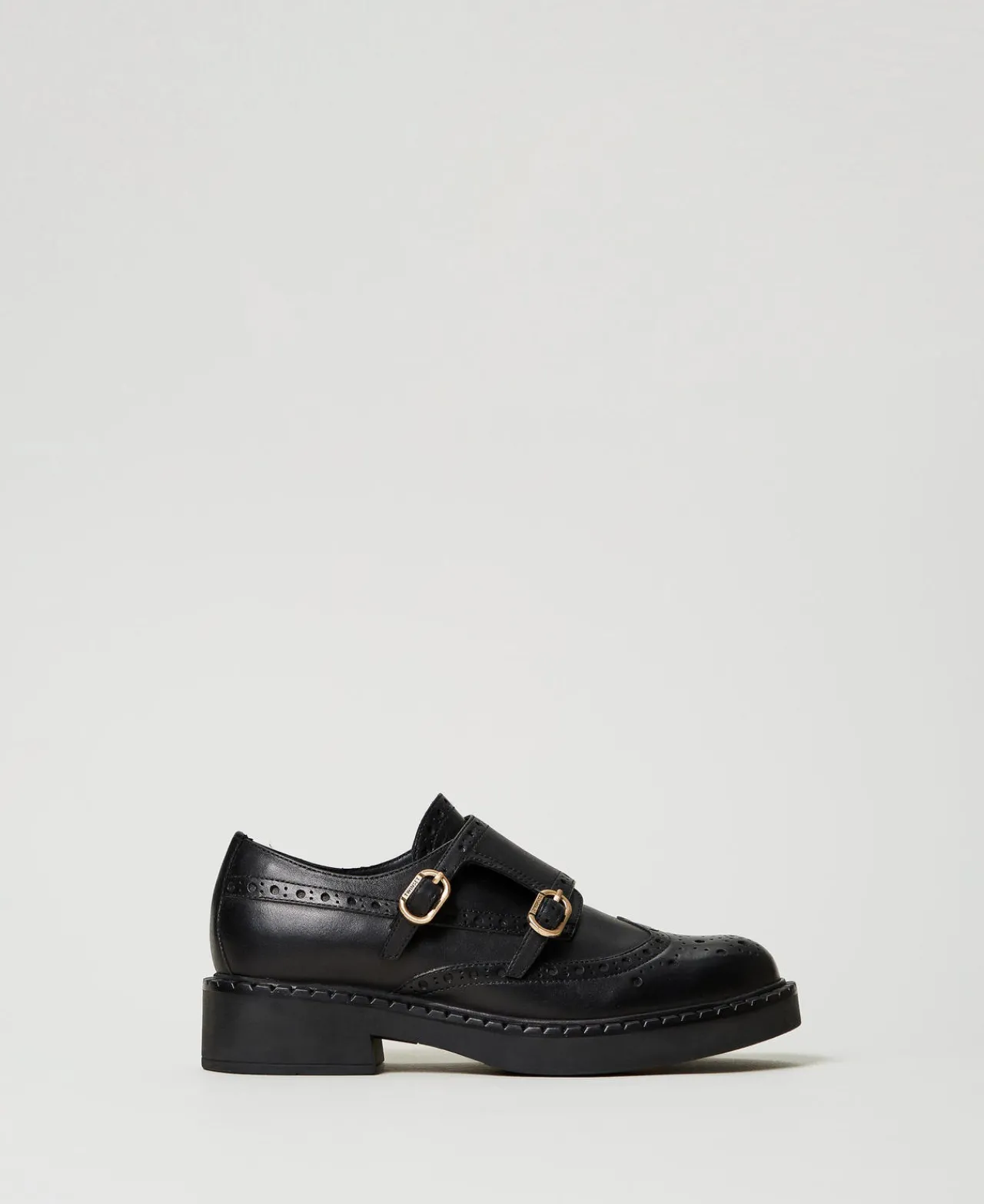 chaussures_en_cuir_avec_b_0.webp Ballerines Et Mocassins | Chaussures Plates*TWINSET Milano Chaussures En Cuir Avec Brides Noir