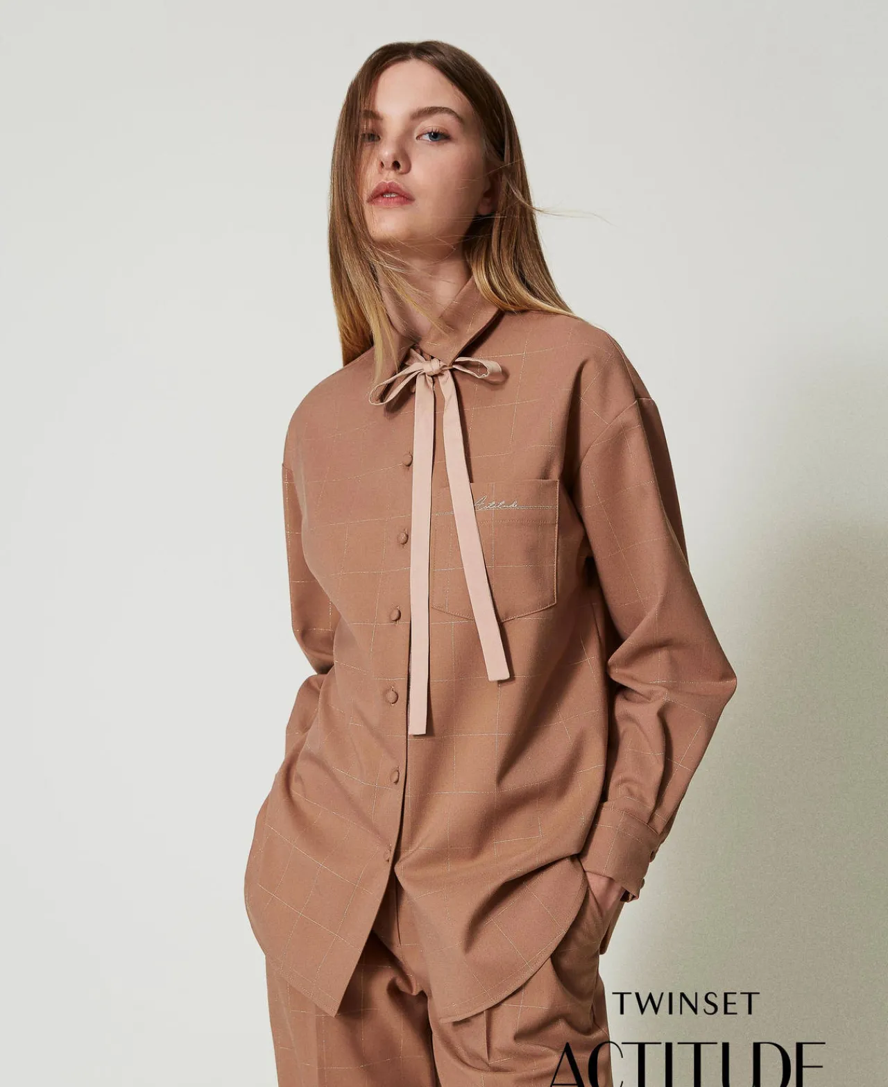 chemise__carreaux_avec_lu_0.webp Blouses Et Chemises*TWINSET Milano Chemise à Carreaux Avec Lurex Marron « Beaver »