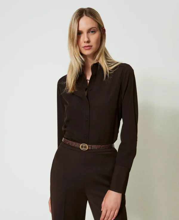 chemise_en_crpe_de_chine_0.webp Blouses Et Chemises*TWINSET Milano Chemise En Crêpe De Chine Chocolat