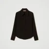 chemise_en_crpe_de_chine_1.webp Blouses Et Chemises*TWINSET Milano Chemise En Crêpe De Chine Chocolat
