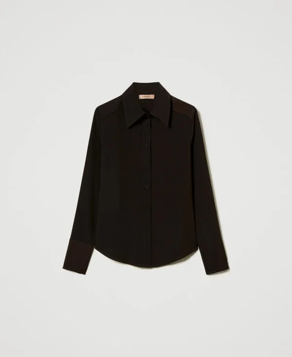 chemise_en_crpe_de_chine_1.webp Blouses Et Chemises*TWINSET Milano Chemise En Crêpe De Chine Chocolat