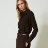 chemise_en_crpe_de_chine_2.webp Blouses Et Chemises*TWINSET Milano Chemise En Crêpe De Chine Chocolat