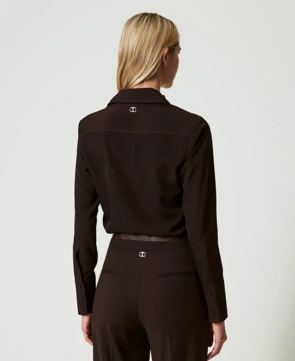 chemise_en_crpe_de_chine_3.webp Blouses Et Chemises*TWINSET Milano Chemise En Crêpe De Chine Chocolat