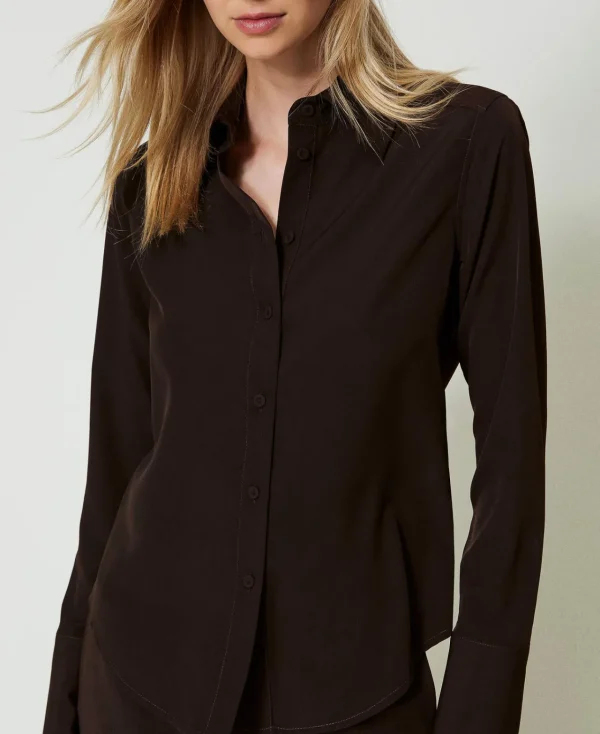 chemise_en_crpe_de_chine_4.webp Blouses Et Chemises*TWINSET Milano Chemise En Crêpe De Chine Chocolat